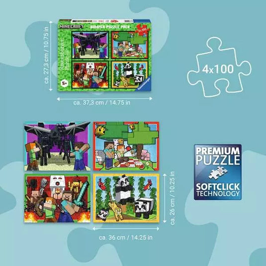 Minecraft 4x100 Piece Jigsaw Puzzle by Ravensburger | 12004290