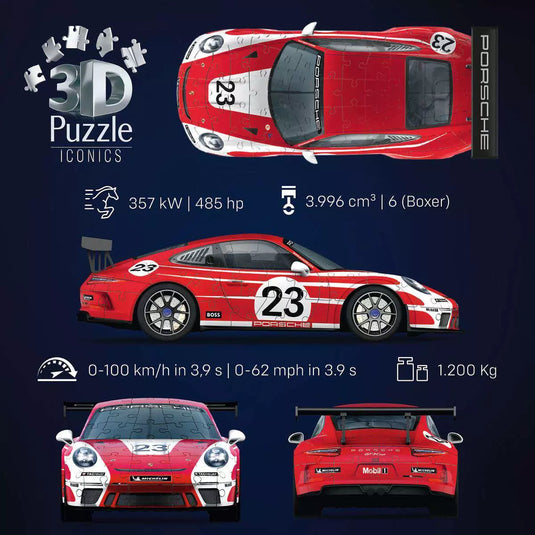 3D Iconics Porsche 911 GT3 Cup Salzb. 108 Piece Jigsaw Puzzle by Ravensburger