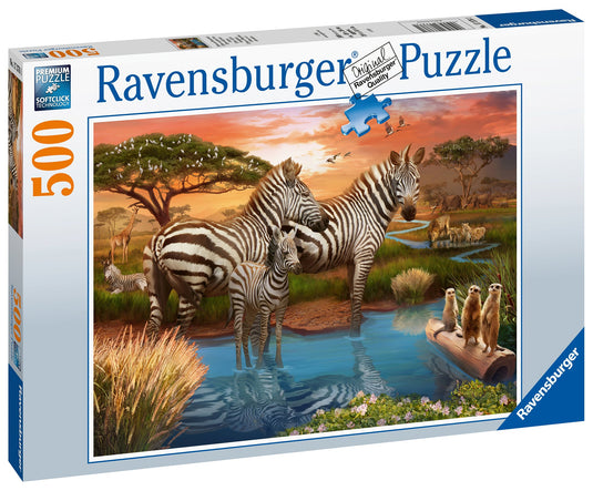 Zebras at the Waterhole 500 Piece Jigsaw Puzzle by Ravensburger - 2