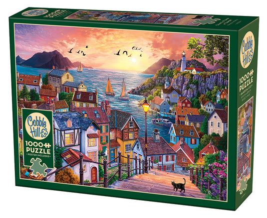 Coastal Town at Sunset 1000 Piece Jigsaw Puzzle by Cobble Hill - 1
