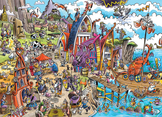 DoodleTown: Viking Village 1000 Piece Jigsaw Puzzle by Cobble Hill - 2