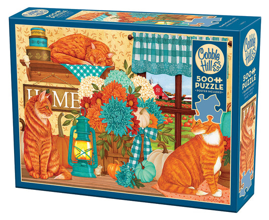Pumpkin Patch Cats 500 Piece Jigsaw Puzzle by Cobble Hill - 1