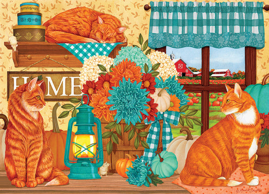 Pumpkin Patch Cats 500 Piece Jigsaw Puzzle by Cobble Hill - 2