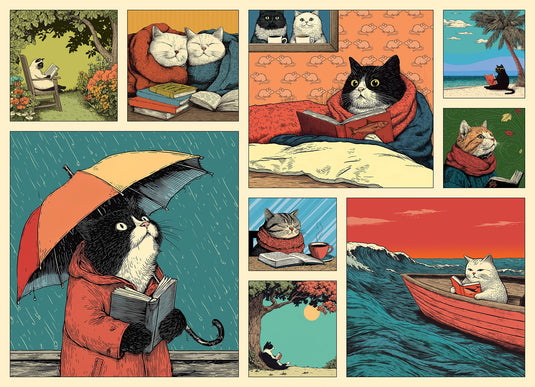 Cats Chillin With Books 500 Piece Jigsaw Puzzle by Cobble Hill