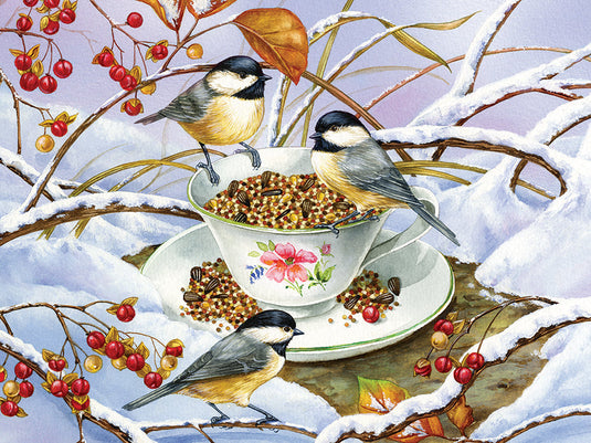 Chickadee Tea 275 (Easy Handling) Piece Jigsaw Puzzle by Cobble Hill - 2