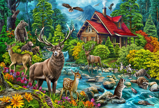 Red-Roofed Cabin 2000 Piece Jigsaw Puzzle by Cobble Hill - 2