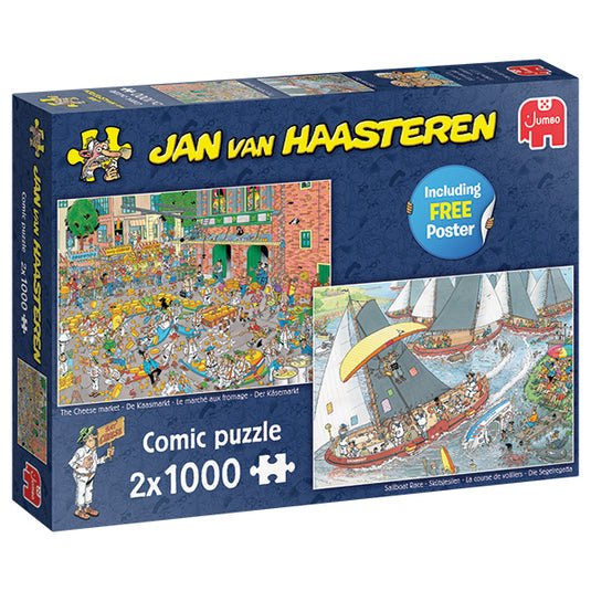 The Cheese Market & Sailboat Race 2x 1000 Piece Jigsaw Puzzle by Jumbo - 1