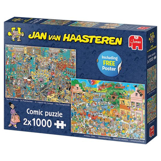 Music Shop & Holiday Jitters 2 x 1000 Piece Jigsaw Puzzle by Jumbo