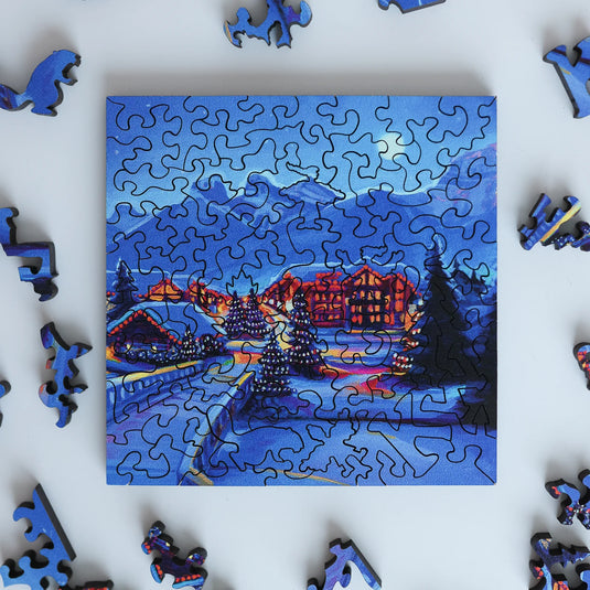 Good Night Canmore by Kat Wright 65 Piece Wooden Jigsaw Puzzle by Stumpcraft