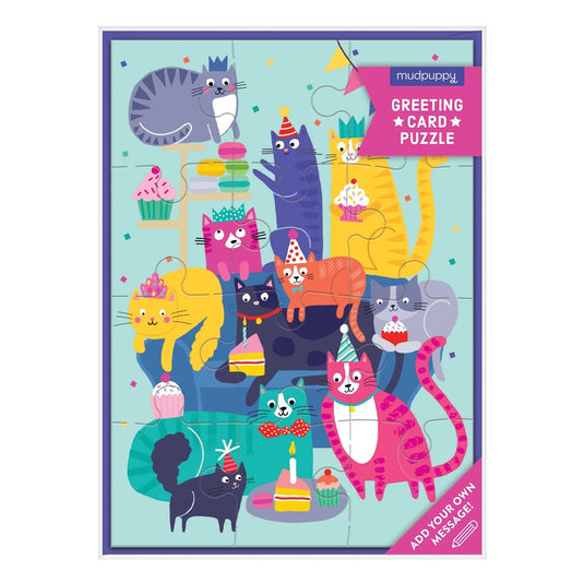 Cat Party Greeting Card Puzzle by Galison - 1