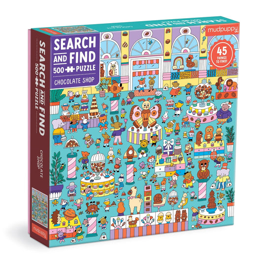 Chocolate Shop 500 Piece Search and Find Family Puzzle by Galison - 1