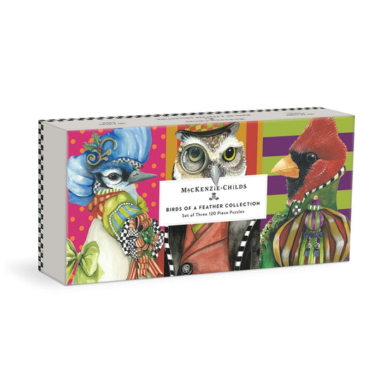 MacKenzie-Childs Birds of a Feather Collection Puzzle Set 3x 120 Piece Jigsaw Puzzles by Galison - 1