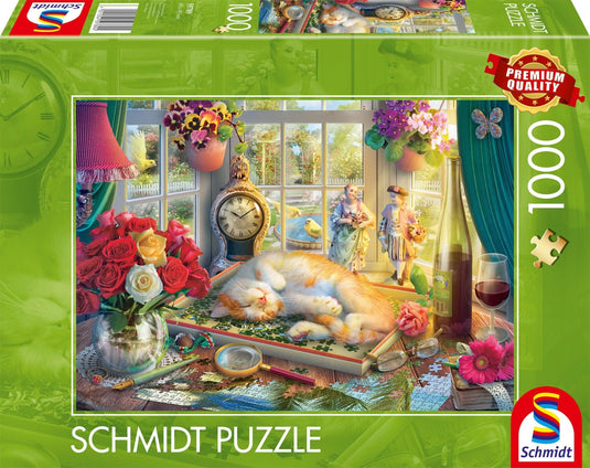 Puzzle Time With Cat 1000 Piece Jigsaw Puzzle by Schmidt Puzzle - 1
