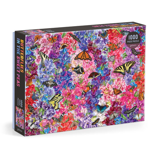 Butterflies In the Sweet Peas 1000 Piece Jigsaw Puzzle by Galison - 1