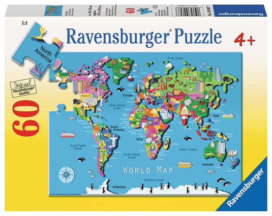 World Map 60 Piece Jigsaw Puzzle by Ravensburger - 1