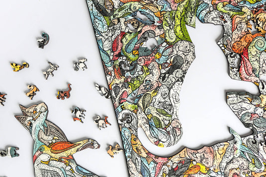 Feline Tessellation by Cedarfell 603 Piece Wooden Jigsaw Puzzle by Stumpcraft