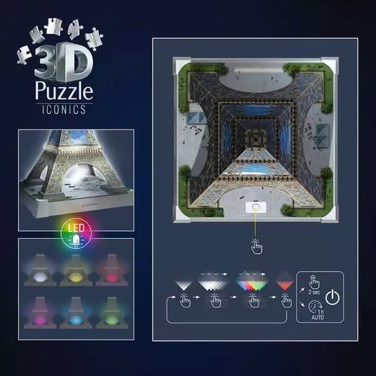 Iconics 3D Eiffel Tower Night Ed. 216 Piece 3D Jigsaw Puzzle by Ravensburger