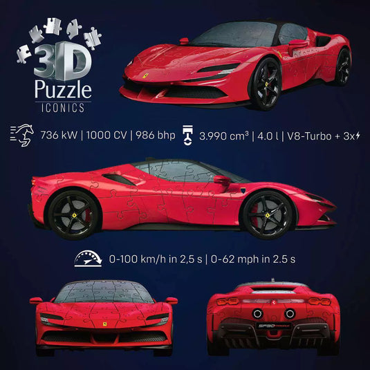 3D Iconics Ferrari SF90 Stradale 108 Piece Jigsaw Puzzle by Ravensburger