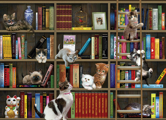 Kitty Librarians 1000 Piece Jigsaw Puzzle by Cobble Hill - 2