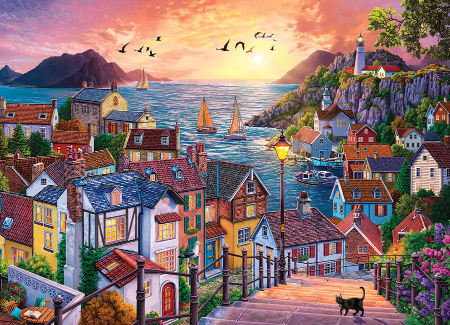 Coastal Town at Sunset 1000 Piece Jigsaw Puzzle by Cobble Hill