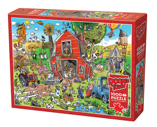 DoodleTown: Farmyard Folly 1000 Piece Jigsaw Puzzle by Cobble Hill - 1