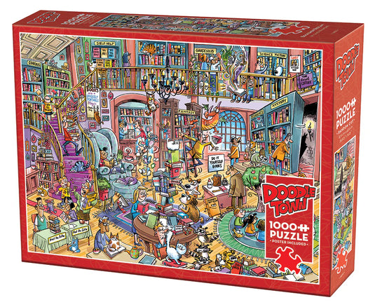 DoodleTown: Bookshop Bedlam 1000 Piece Jigsaw Puzzle by Cobble Hill