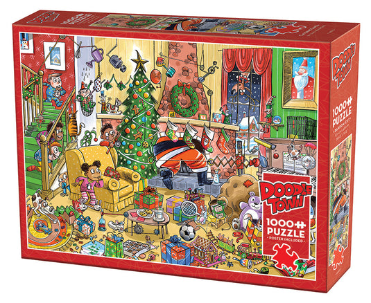 DoodleTown: Catching Santa 1000 Piece Jigsaw Puzzle by Cobble Hill - 1