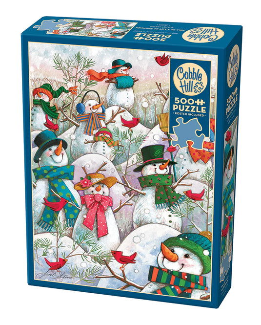 Hill of a Lot of Snowmen 500 Piece Jigsaw Puzzle by Cobble Hill