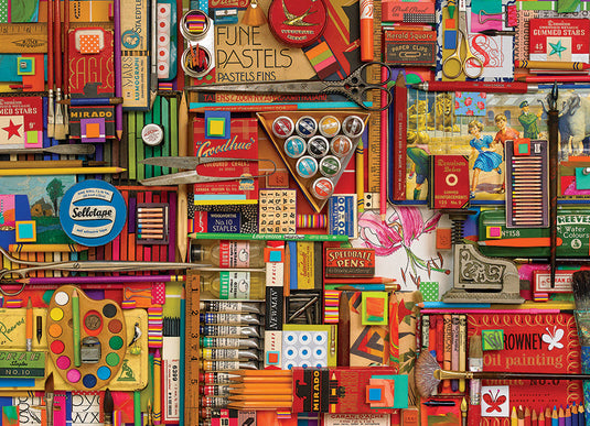 Vintage Art Supplies 1000 Piece Modular Jigsaw Puzzle by Cobble Hill - 2