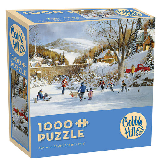 Hockey on Frozen Lake 1000 Piece Modular Jigsaw Puzzle by Cobble Hill - 1