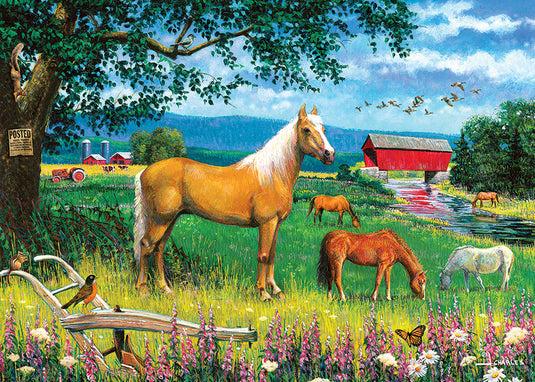 Horses in the Field 35 Piece Tray Jigsaw Puzzle by Cobble Hill - 1