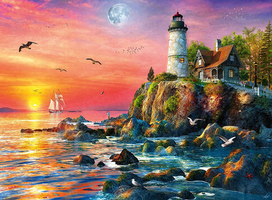 Lighthouse at Sunset 500 Piece Jigsaw Puzzle by Ravensburger - 1