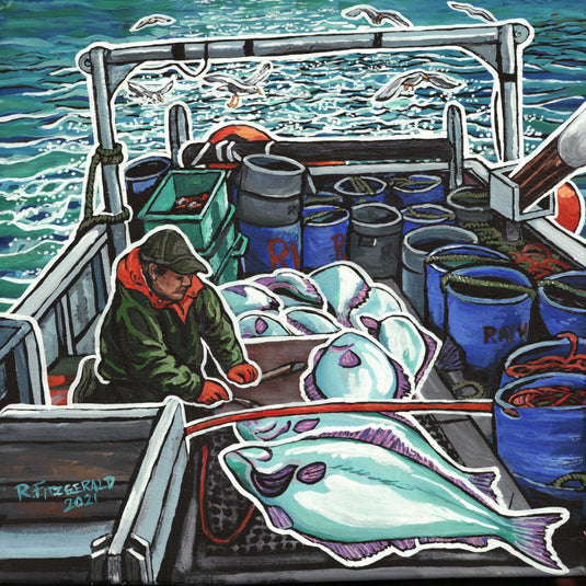 Fishing for Halibut by Reilly Fitzgerald 66 Piece Wodden Jigsaw Puzzle by Stumpcraft