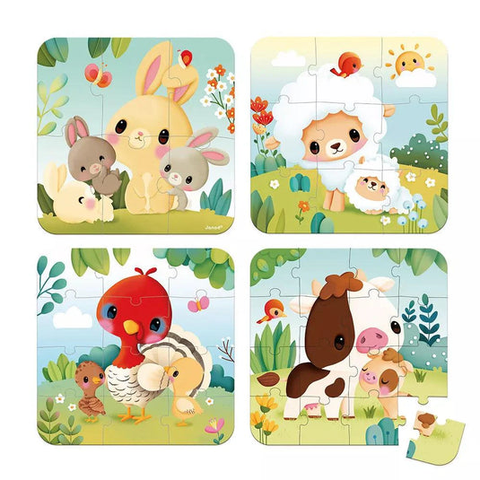 4 In 1 Progressive Puzzles - Farm Jigsaw Puzzle by Janod Puzzles - 3