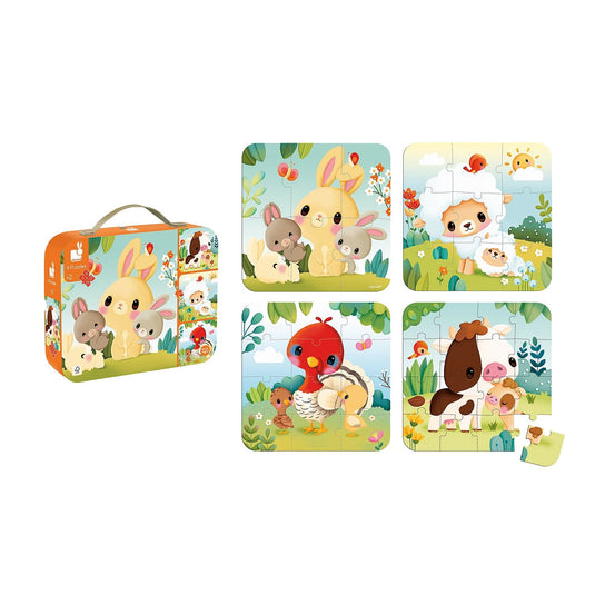 4 In 1 Progressive Puzzles - Farm Jigsaw Puzzle by Janod Puzzles - 2