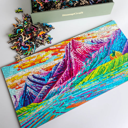 Prismatic Peaks (Waterton Lakes) by Ruolin Shi 305 Piece Wooden Jigsaw Puzzle by Stumpcraft (Copy)
