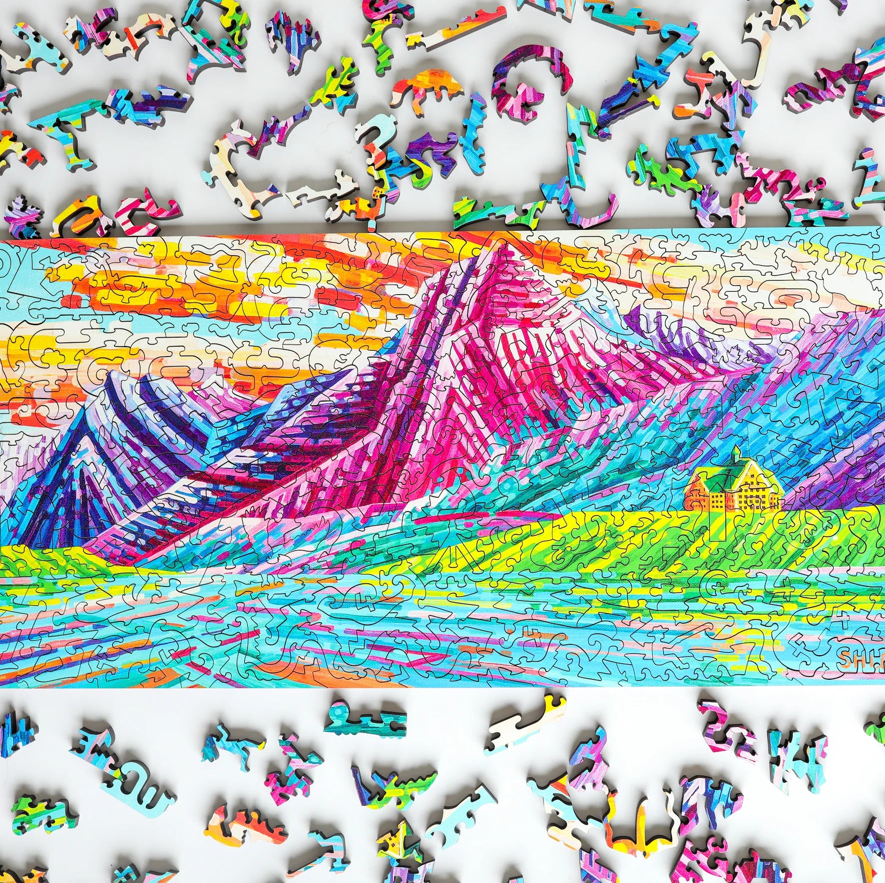 Prismatic Peaks (Waterton Lakes) by Ruolin Shi 305 Piece Wooden Jigsaw Puzzle by Stumpcraft (Copy)