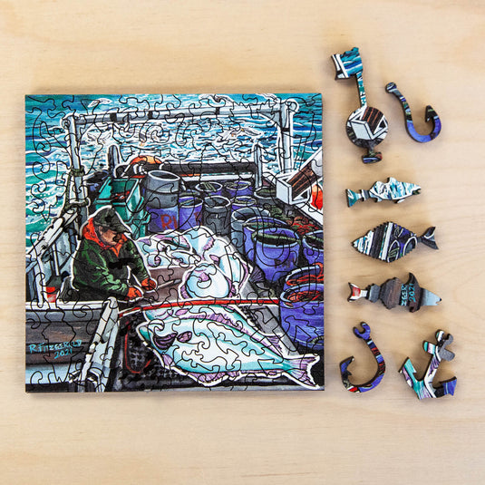 Fishing for Halibut by Reilly Fitzgerald 66 Piece Wodden Jigsaw Puzzle by Stumpcraft