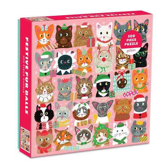 Festive Furballs 500 Piece Jigsaw Puzzle by Galison - 1