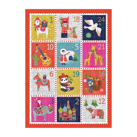 Holiday Stamps 130 Piece Mini Jigsaw Puzzle by Galison