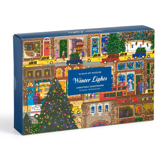12 Days of Puzzles: Winter Lights 12x 80 Piece Jigsaw Puzzle Set by Galison - 1