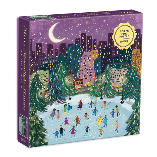 Merry Moonlight Skaters 500 Piece Jigsaw Puzzle by Galison - 1