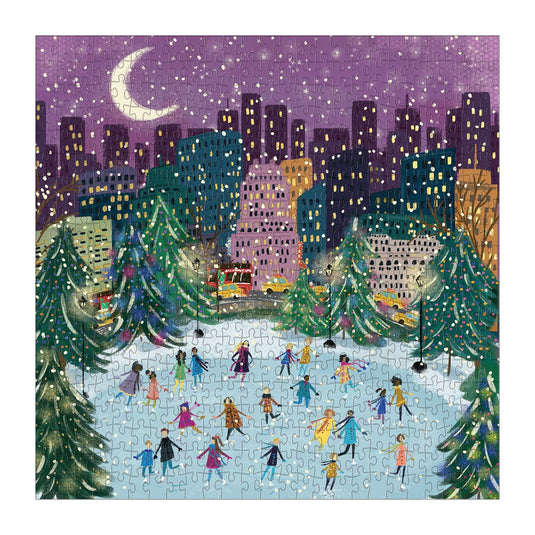 Merry Moonlight Skaters 500 Piece Jigsaw Puzzle by Galison - 3