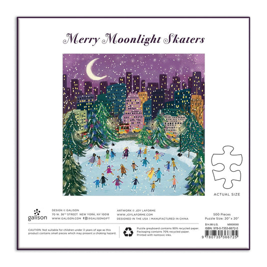 Merry Moonlight Skaters 500 Piece Jigsaw Puzzle by Galison - 4