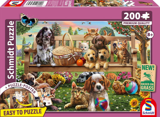 Garden Picnic Dogs And Cats 200 Piece Jigsaw Puzzle by Schmidt Puzzle - 1