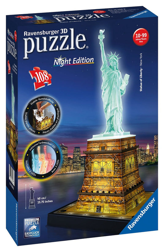 Statue of Liberty: Night Edition 108 Piece 3D Jigsaw Puzzle by Ravensburger - 1