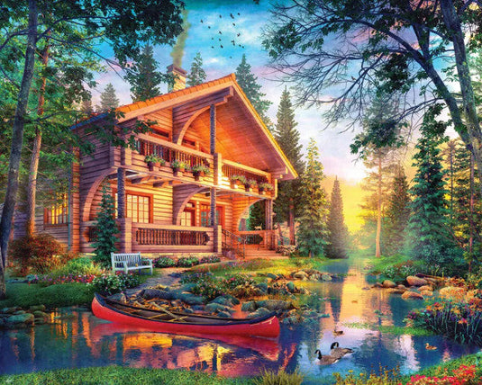 Log House Retreat 1000 Piece Jigsaw Puzzle by Springbok - 1